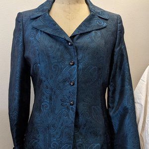 Kasper women's suit size 6P (petite), nylon, polyester, paisley, blue